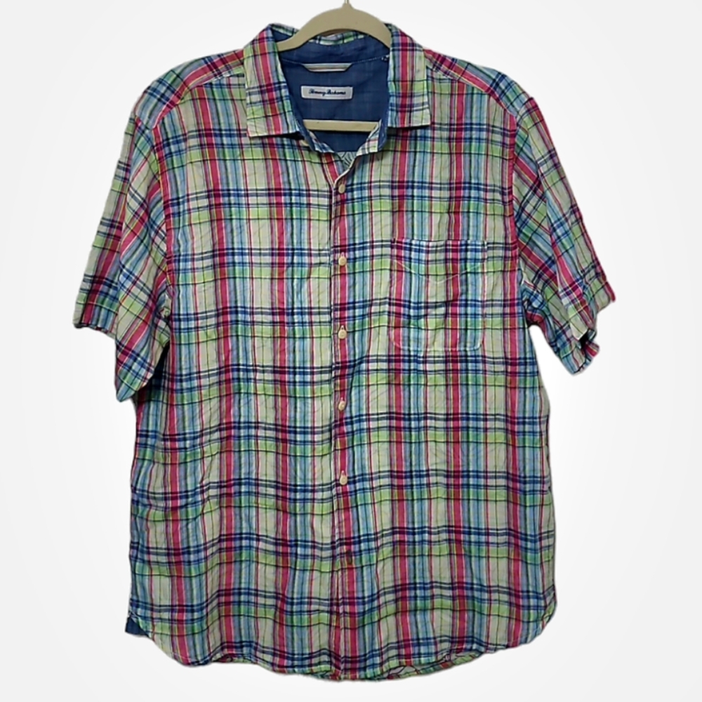 Tommy Bahama Men's Short Sleeve Plaid Summer Shirt Size M
